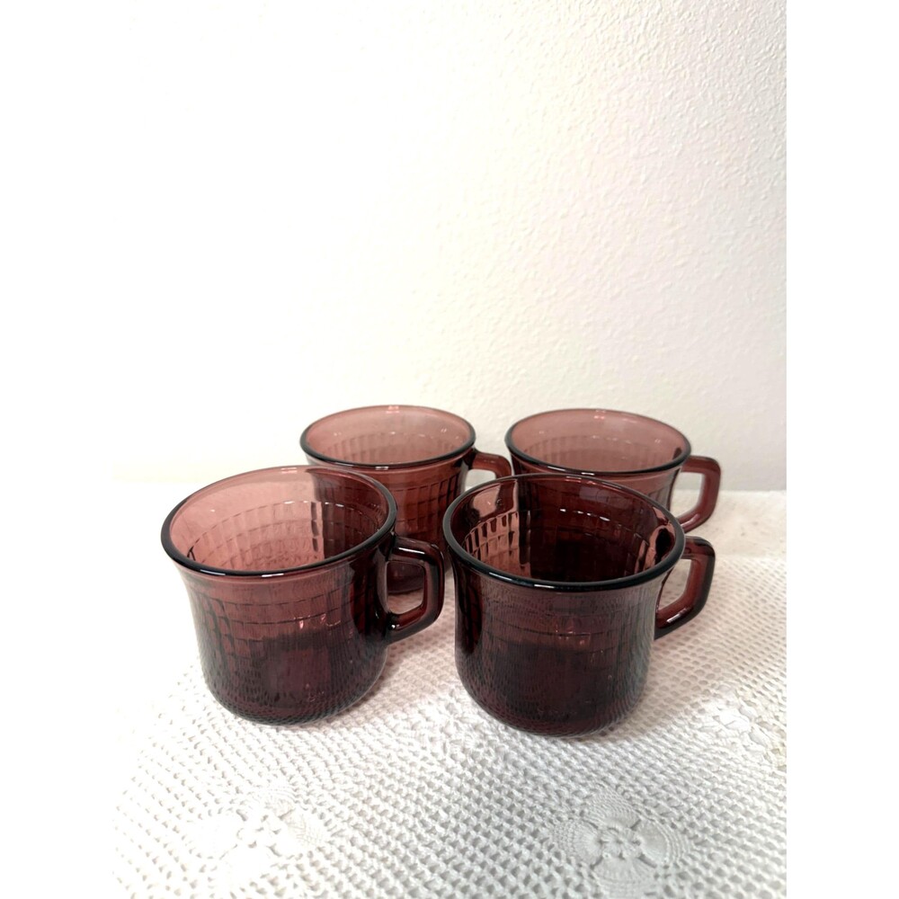 Vintage Amethyst Glass Mugs Set of 4 | Mexican Retro Drinkware (1970s Style)